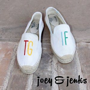 Soludos Natural Ivory Canvas Colorful TGIF Espadrilles Slip On Shoes Size 8.5